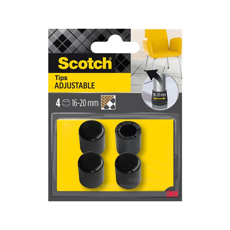 3m 1070706 - embouts réglables scotch® noir ø 16-20 mm, paquet de 4 | 7 pièces