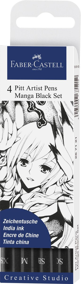 Stylo à dessin Faber-castell - stylo d'artiste Pitt - manga 4 pièces - noir - fc-267121