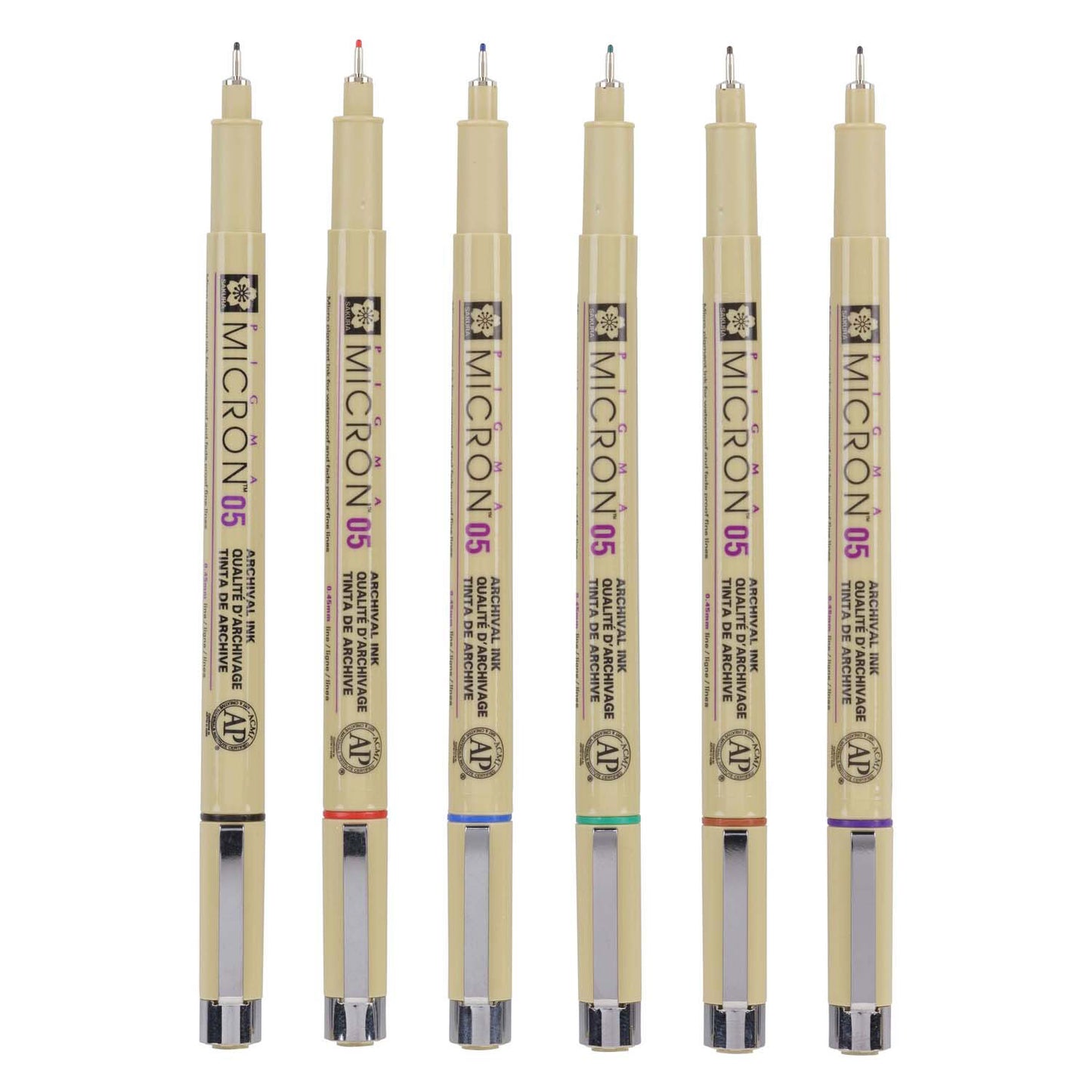 SAKURA PIGMA MICRON 05 POCKE avec 6 couleurs de base