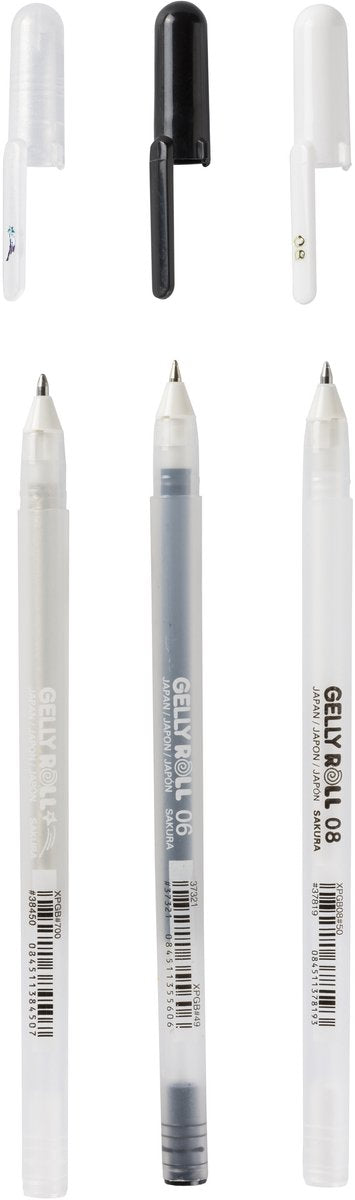 Sakura • stylo gel gelly roll noir, blanc transparent 3 pièces