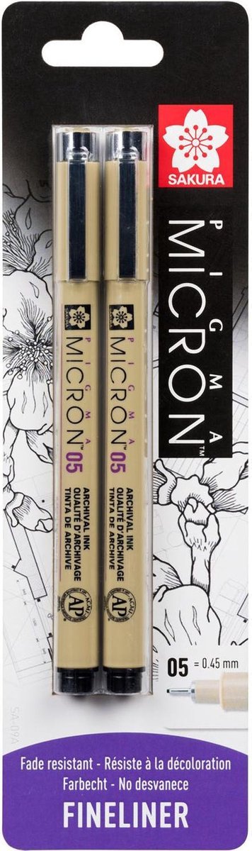 Sakura Blister Card Pigma Micron 05 0,45 mm noir, 2 pièces