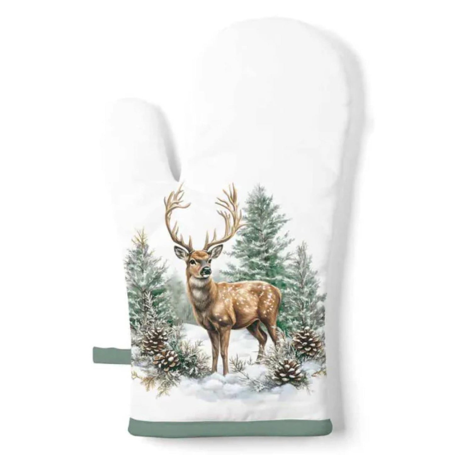 Ambiente gant de cuisine cerf d'hiver blanc 18x30cm coton