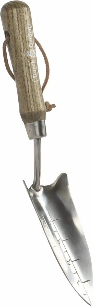 Truelle de transplantation étroite Talen Tools Dutch Garden – Rempotage précis avec de l'acier inoxydable et du bois FSC.