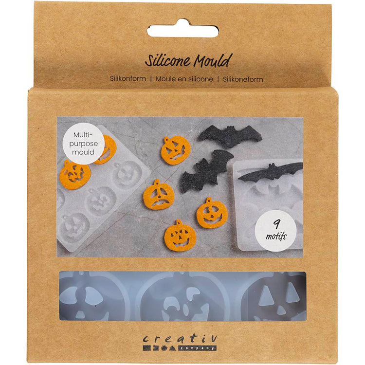 Creativ company formes en silicone, chauves-souris et citrouilles, h : 0,3+0,5 cm, l : 3+8 cm, transparent mat, 2 pièces 1 pièce