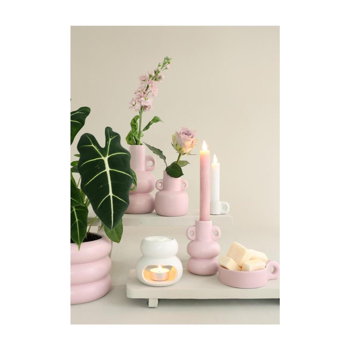 Bougeoir potelé Idées 4 saisons h12cm rose