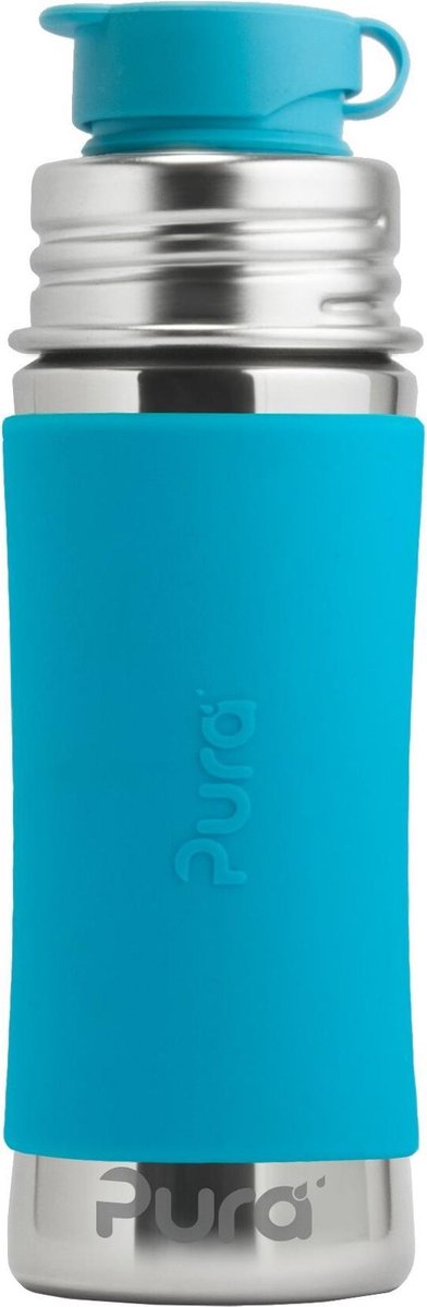 Gourde de sport Pura 325 ml - gourde - gourde - sans plastique - ne rouille pas - passe au lave-vaisselle - avec manchon de sport et bouchon de sport - le dessus est interchangeable - polyvalent - aqua