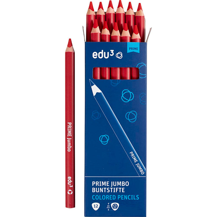 Crayon de couleur Edu3 edu jumbo, épaisseur 10 mm, mine 6,25 mm, rouge foncé, 12 pièces 1 boîte
