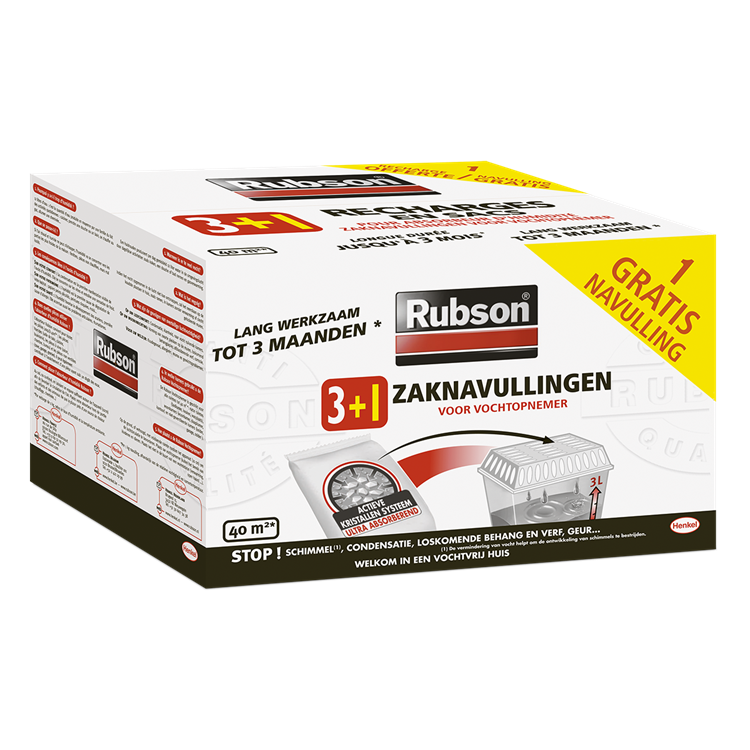 Rubson 1064719 - recharge absorbeur d'humidité 3 + 1 offerte | 4 pièces