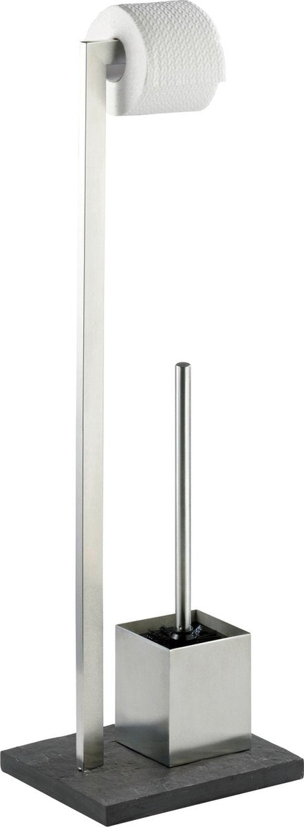 Wenko WC Butler Slate Rock acier inoxydable noir brillant - porte-rouleau de papier toilette et brosse WC avec support autoportant