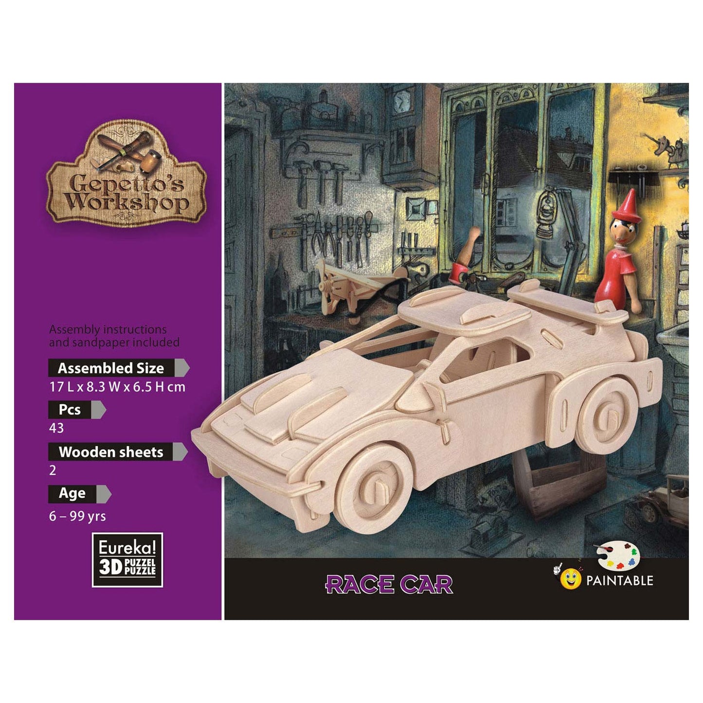 Atelier de Gepetto Ensemble de construction en bois 3D - voiture de course
