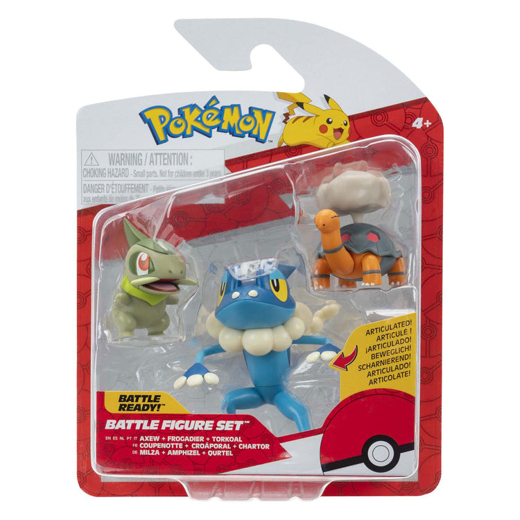 Figurine de combat Pokémon Jazwares - Axew, Frogadier Torkoal