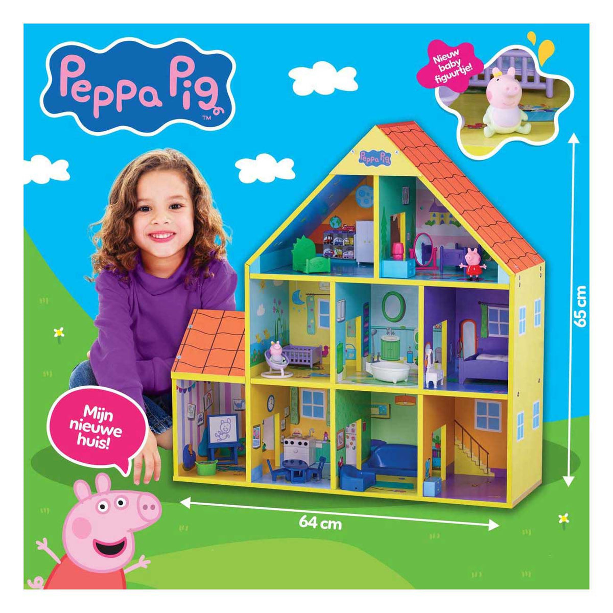 Maison de poupée en bois Spectron Peppa Pig avec 9 pièces