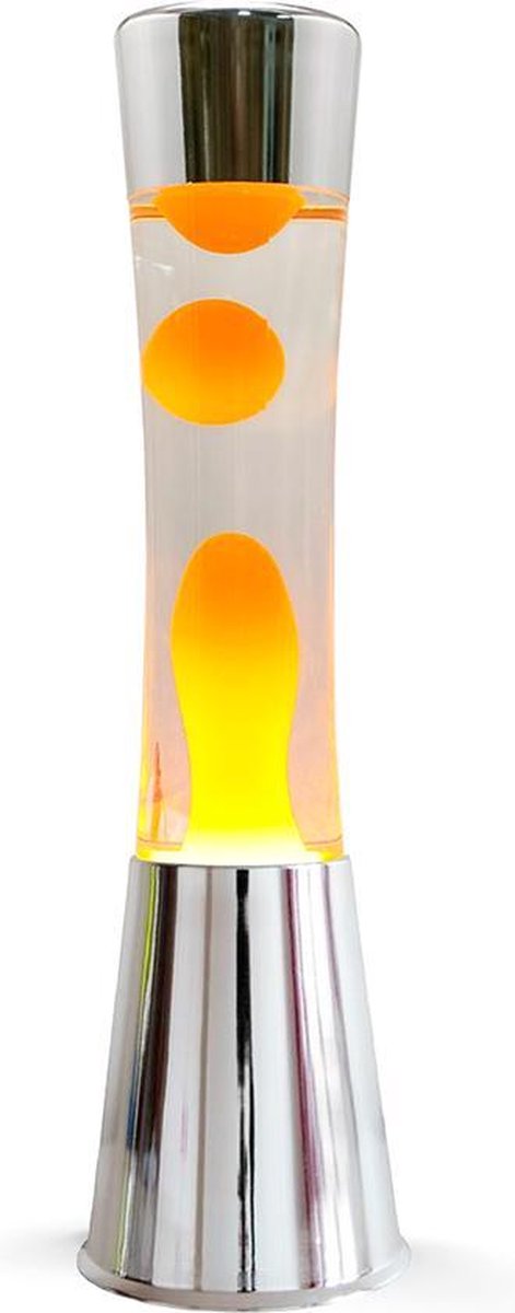 Lampe à lave I-total - lampe à lave - lampe d'ambiance - 40x11 cm - verre aluminium - 30w - blanc avec lave jaune - argent - xl1771