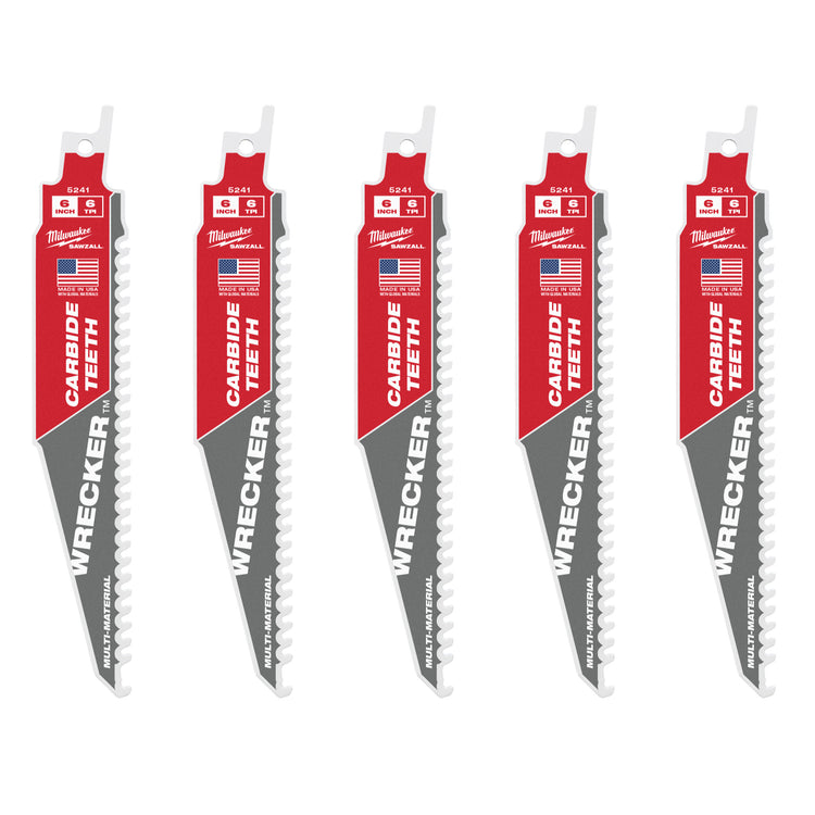 Milwaukee multi-matériaux : lames de démolition dentelées en carbure Heavy Duty Wrecker™ | dépanneuse tct 150 mm x 6 tpi | 5 pièces - 48475541