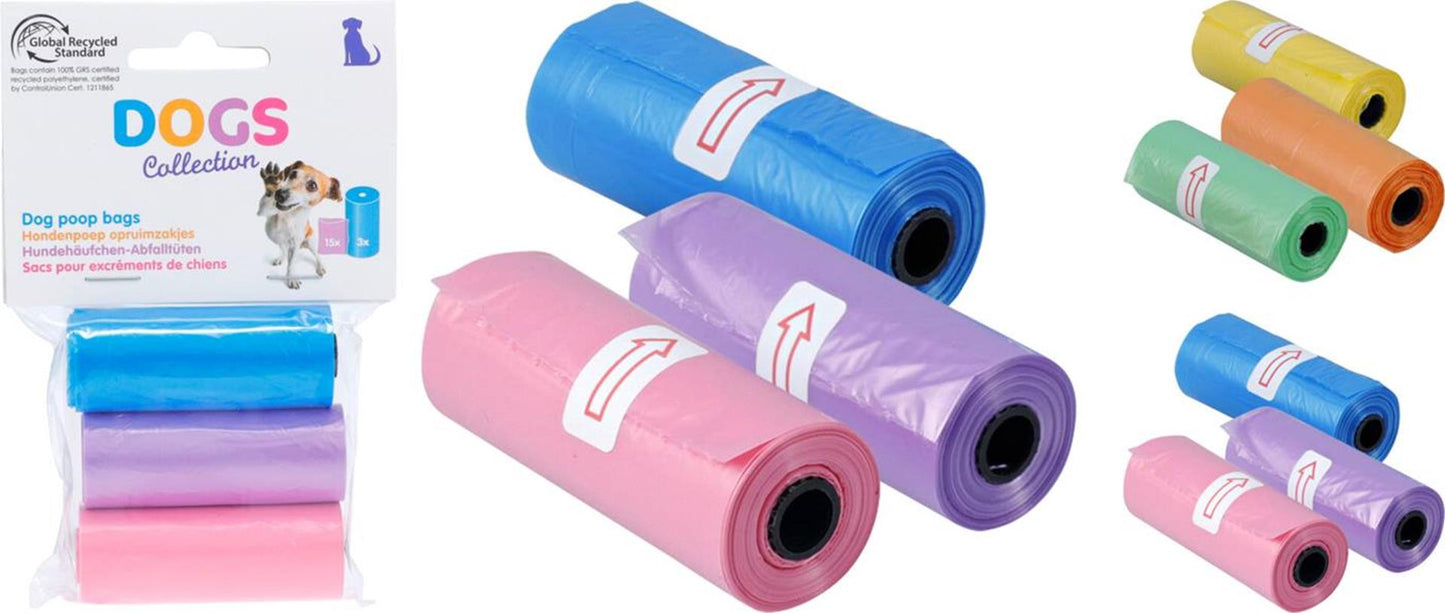 Sacs à crottes pour chiens Dogs collection 3 rouleaux de 15 pièces