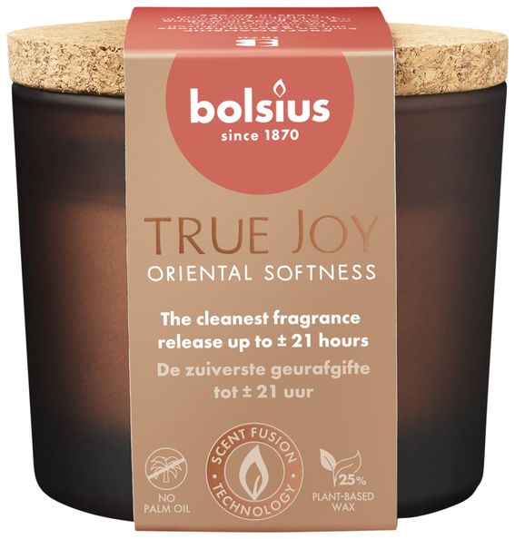 Verre parfumé Bolsius avec couvercle en liège true joy oriental soft ø83x66 mm 21 heures (6 pièces)