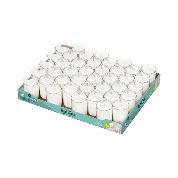 Bolsius Professional Clear Cup Plus Transparent 16 heures de combustion (40 pièces)
