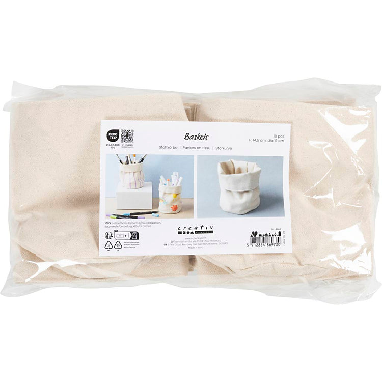Paniers en tissu Creativ company, h : 14,5 cm, d 9 cm, 385 g, naturel clair, 10 pièces 1 boîte