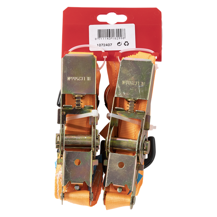 Mack 1072407 - 2 courroies de tension pe, tendeur à cliquet 25mm-5m max 500kg 2d,2 crochets s | 5 pièces