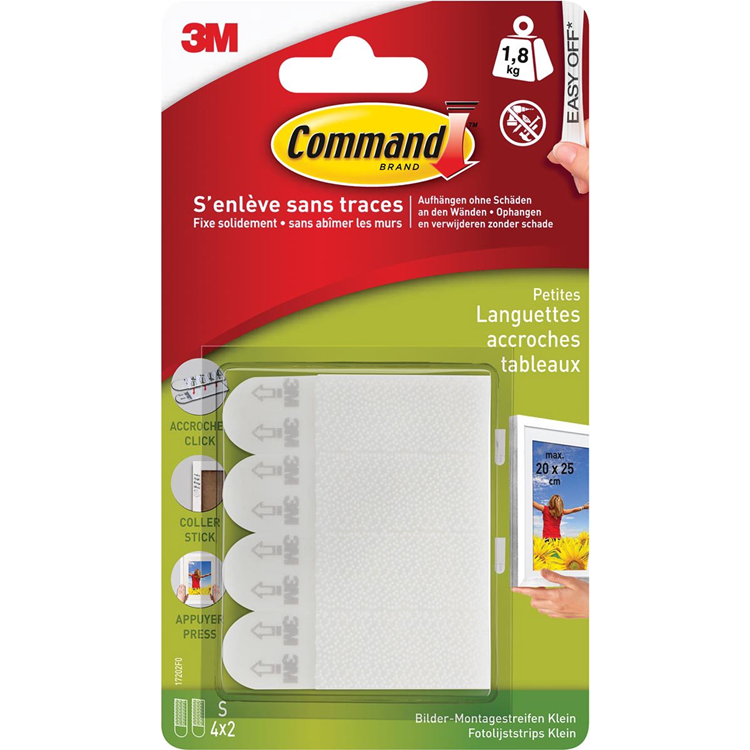 3m 1075981 - cadres photo command bandes s blanc 4 paires | 12 pièces