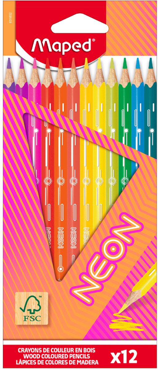 Maped office crayons de couleur néon triangulaires maped, étui de 6 pièces