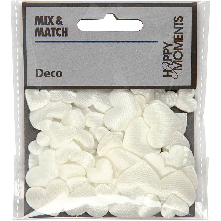 Creativ company coeurs en satin, taille 10+20 mm, épaisseur 1-2 mm, blanc cassé, 70 pièces 1 boîte