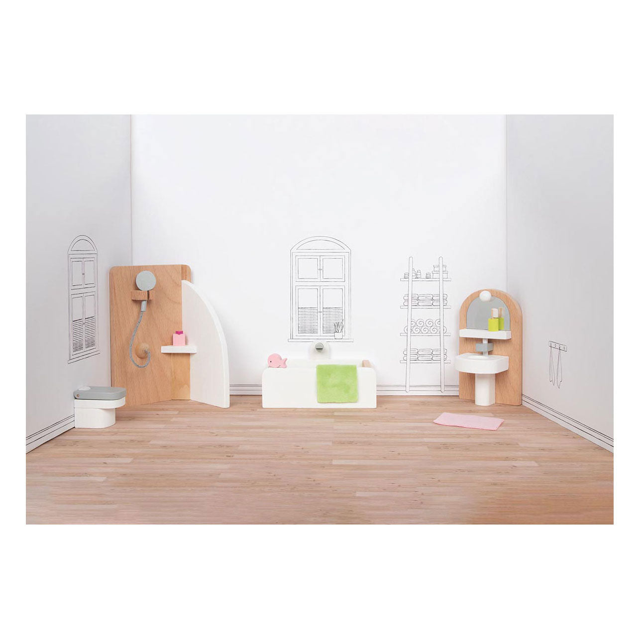 Goki Wooden Puppet Furniture Bathroom, 10dlg.