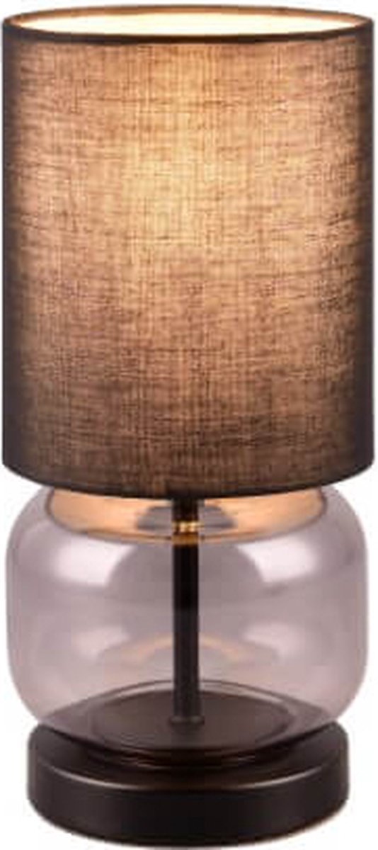 Trio elio - lampe de table - noir mat - excl. 1x e27 40w - interrupteur à cordon - verre fumé