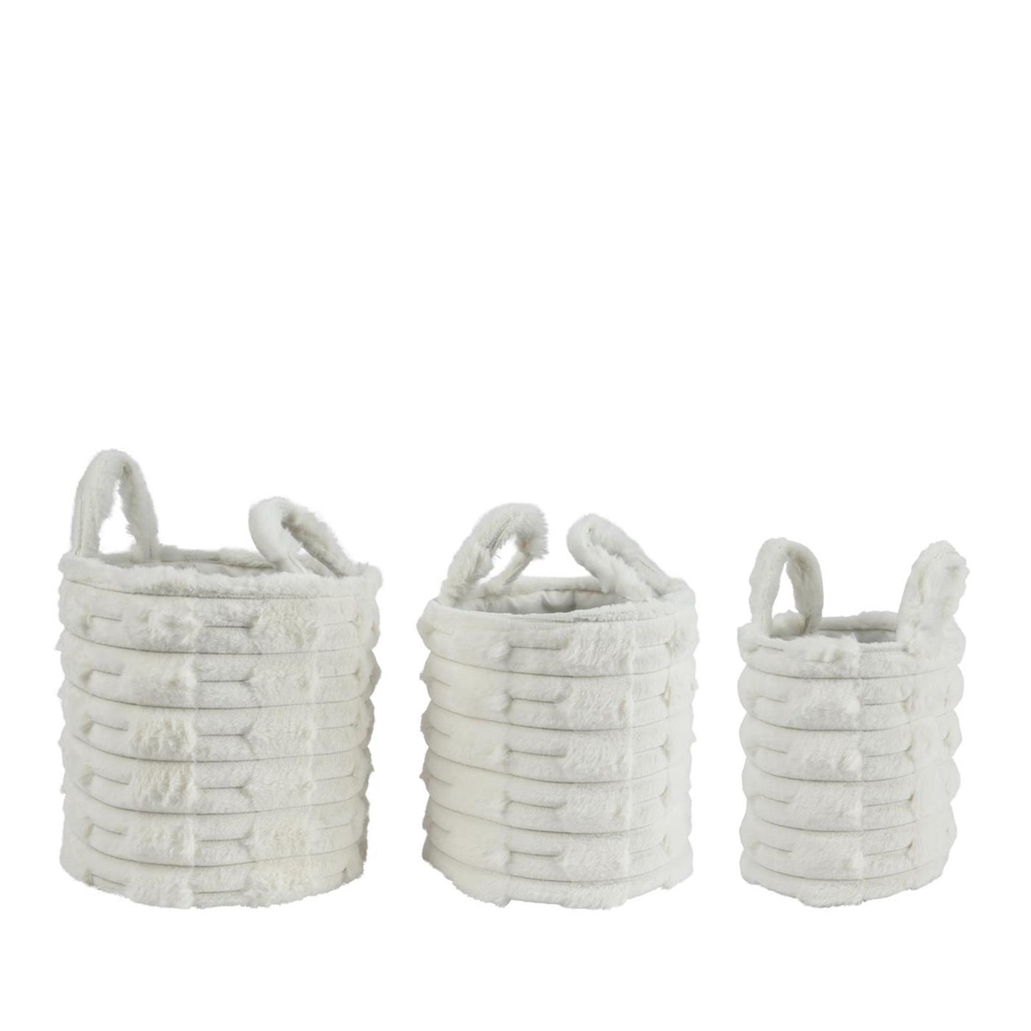 Ensemble panier 3 pièces Decoris Ø30x30 cm fausse fourrure blanc cassé