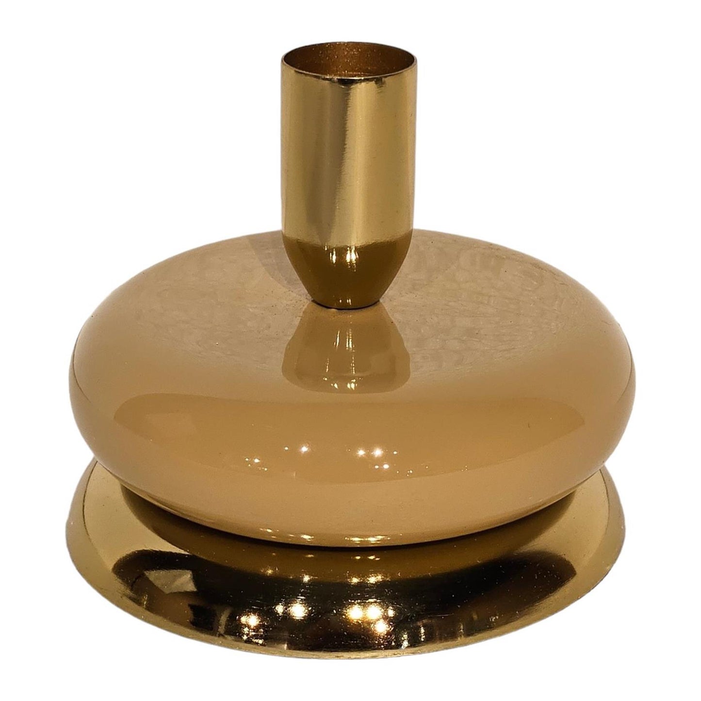 Bougeoir ambiance Manoir émail beige doré 10x10x8.5cm