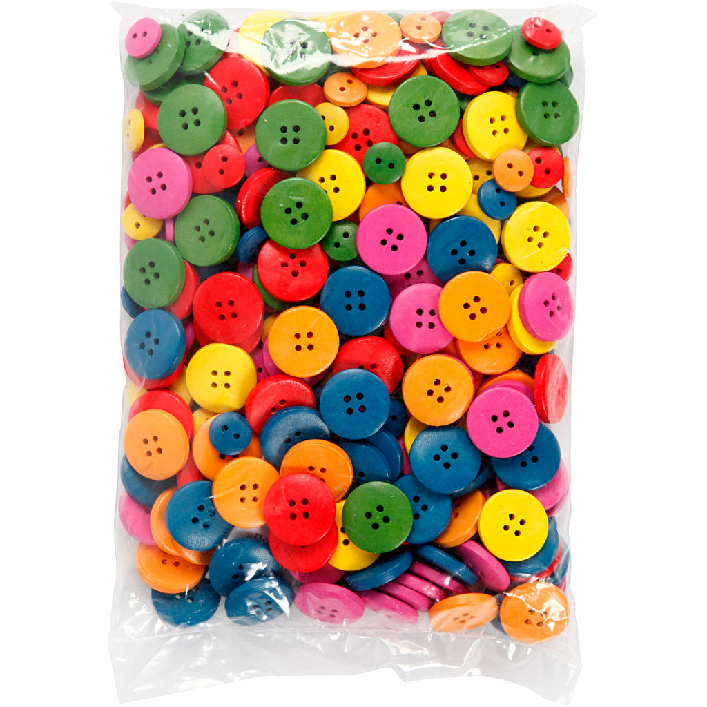 Boutons en bois Creativ company, d 12-20 mm, 2-4 trous, différentes couleurs, 360 pièces 1 boîte