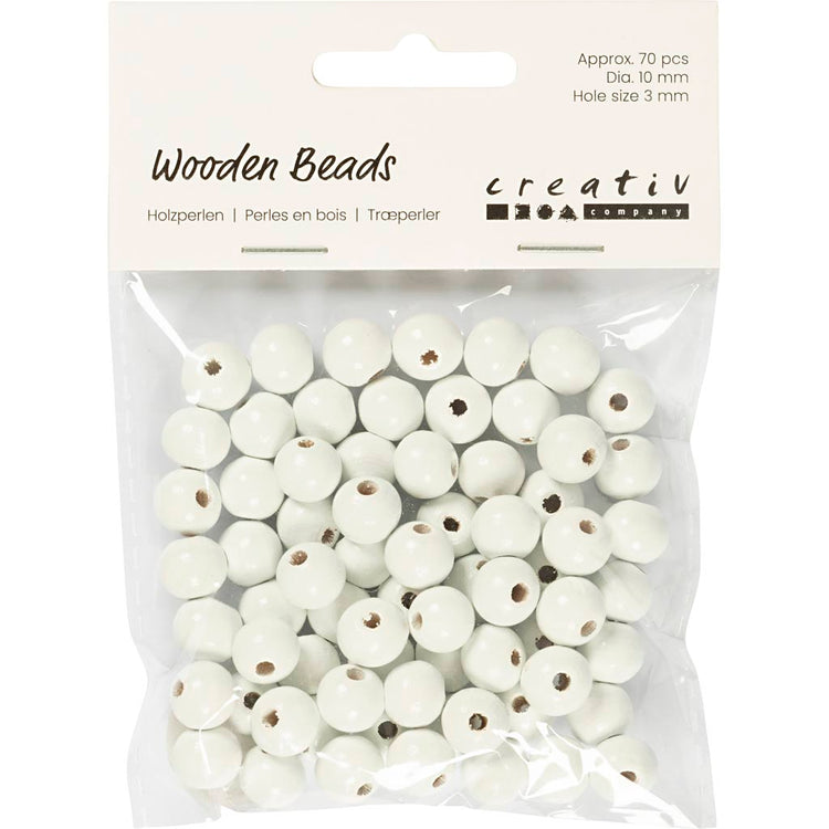 Perles en bois Creativ Company, d 10 mm, diamètre du trou 3 mm, env. 70 pièces, blanc, 20 g 1 boîte