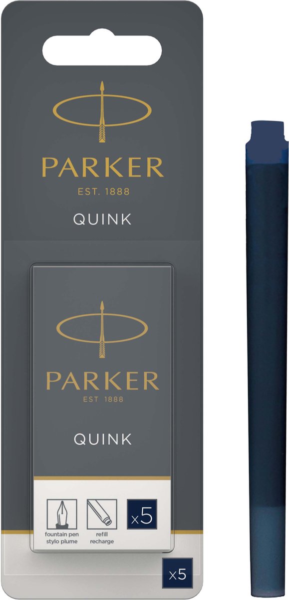 Cartouches d'encre pour stylo plume longue Parker | encre quink noire bleue | 5 cartouches de stylo plume (pack hangsell)