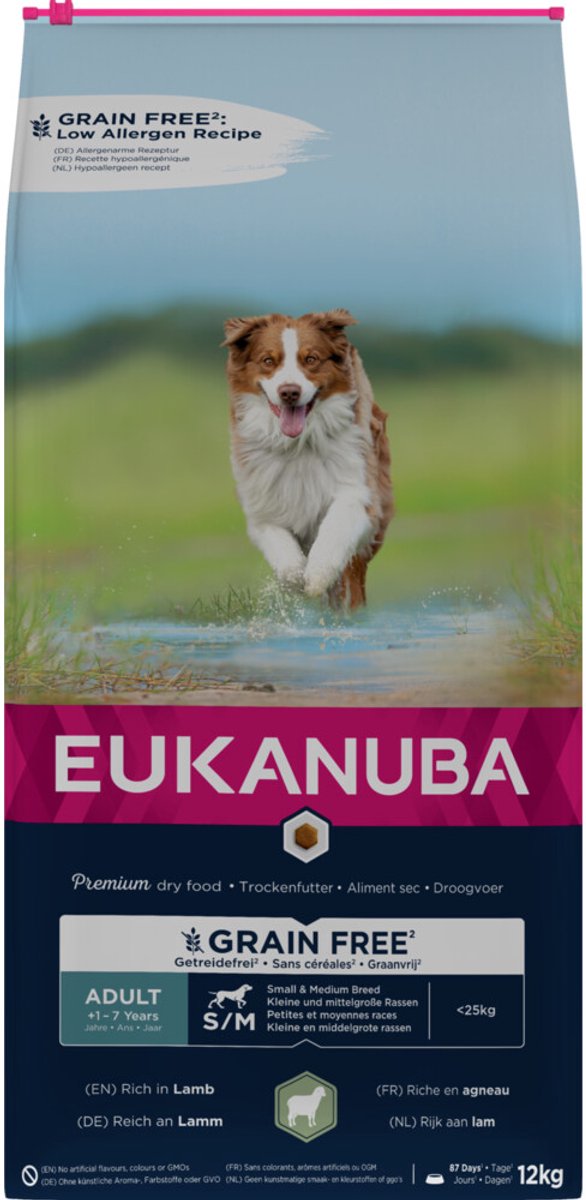 Eukanuba nourriture pour chien adulte sans céréales de petite à moyenne taille agneau 12 kg