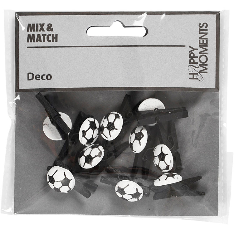Cheville Creativ Company avec ballon de football, taille 14x25 mm, épaisseur 12 mm, noir, 10 pièces 1 boîte