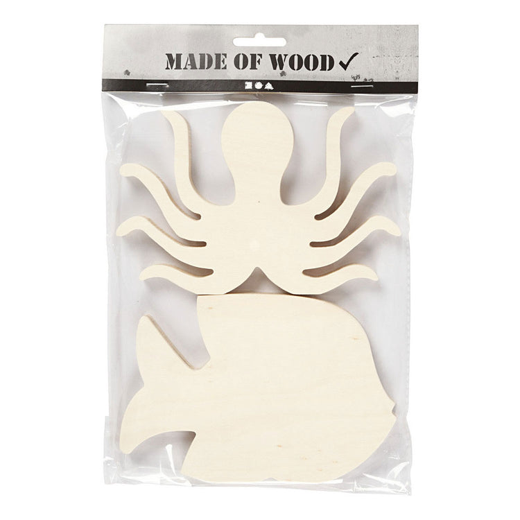 Creativ Company Wooden Marine Animals Squid and Fish, 2st.