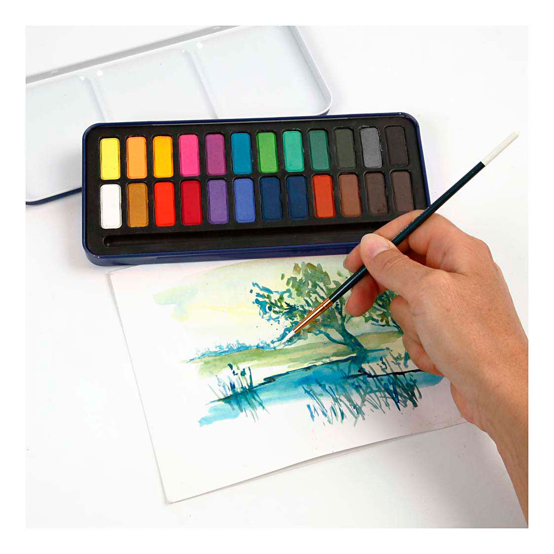 Set d'aquarelles Colortime, format 12x30 mm, différentes couleurs, 24 couleurs 1 boîte