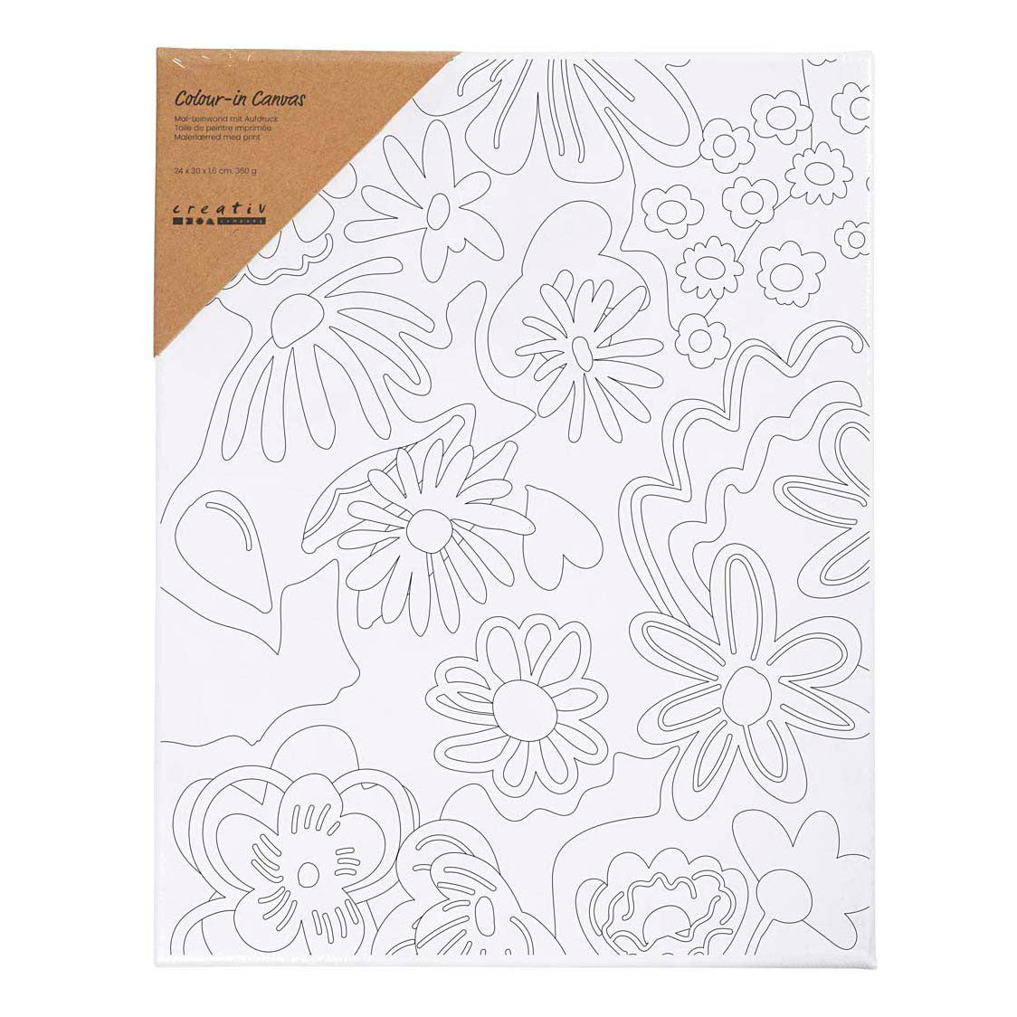 Creativ company toile de peinture avec impression, fleurs, d: 1,6 cm, taille 24x30 cm, 360 g, 1 pièce
