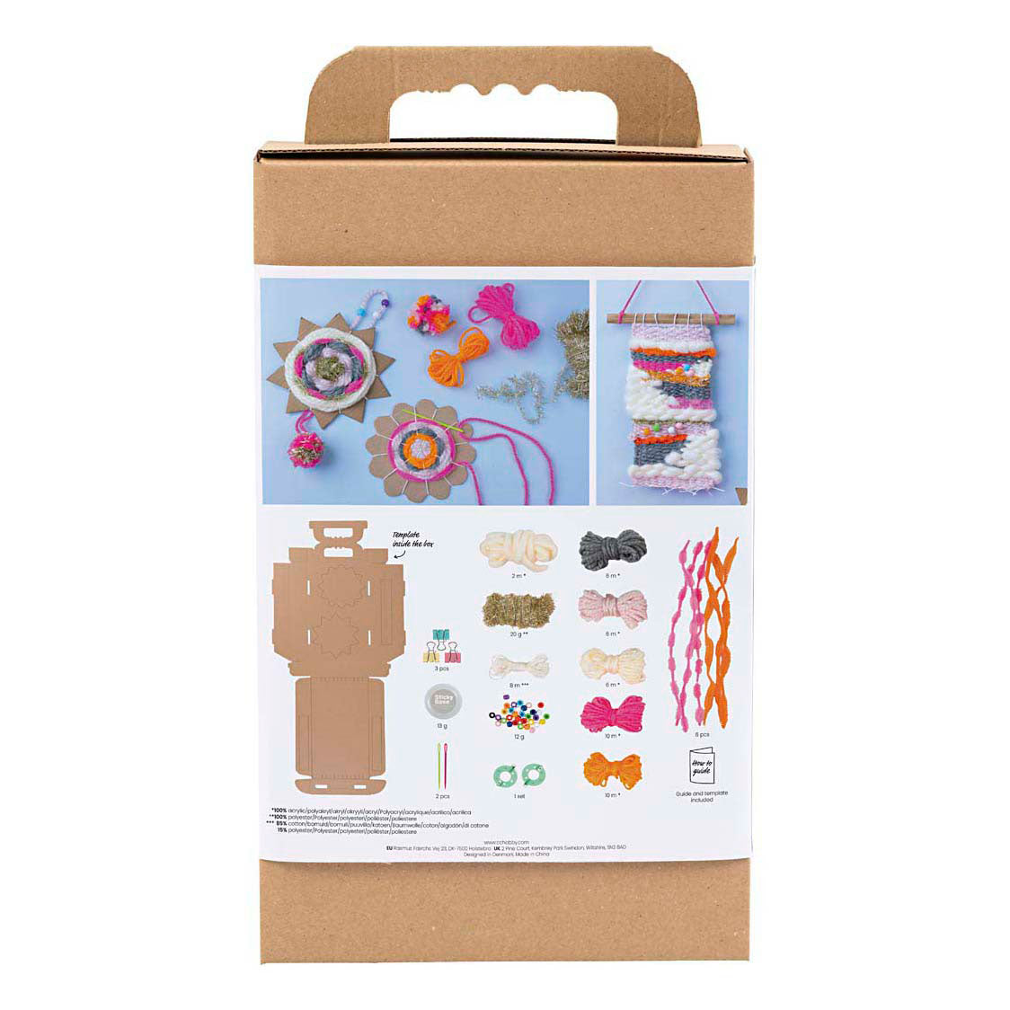 Creativ company kit de bricolage pour le tissage, fixations murales, différentes couleurs, 1 boîte