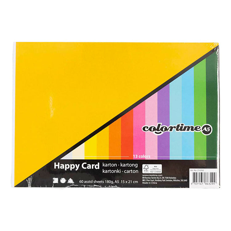 Carton ressort Colortime, a5, feuille 148x210 mm, 180 gr, différentes couleurs, 60 feuilles diverses 1 boîte