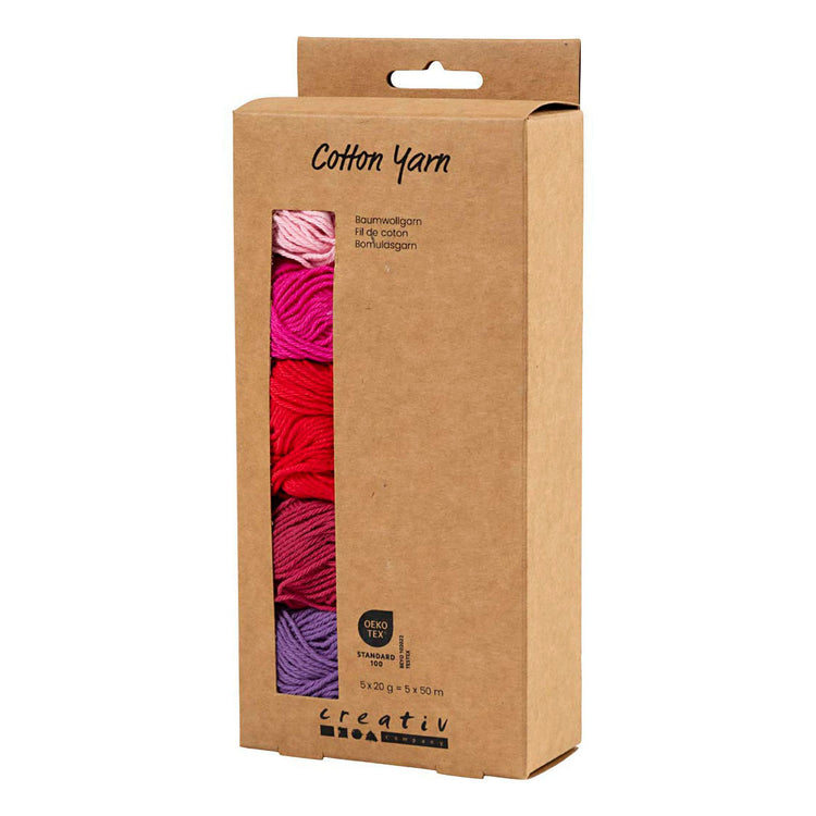 Fil de coton Creativ company, taille 8 4, l: 5x50 m, harmonie rose violet, 5x20 g 1 boîte
