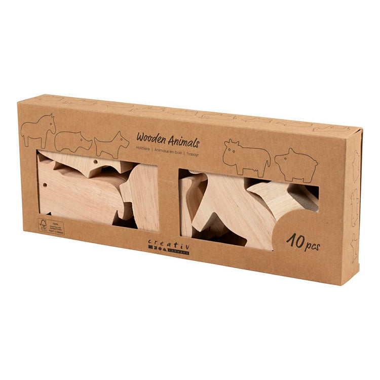 Creativ company animaux en bois, ferme, h : 4,5-8,7 cm, épaisseur 2 cm, 10 pièces 1 boîte