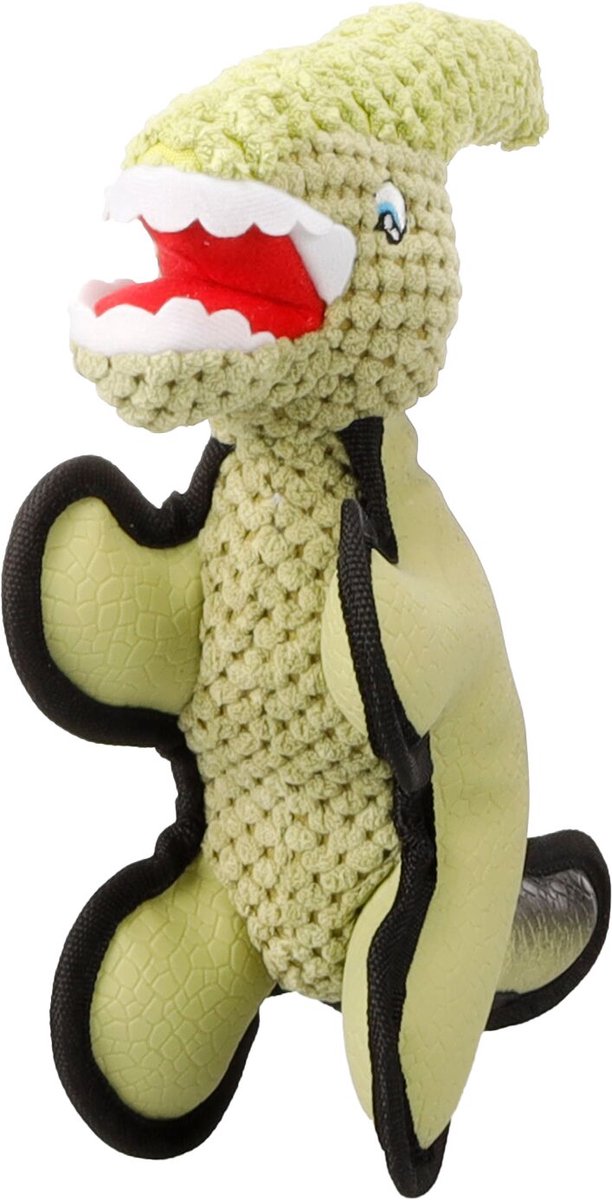 Jouet pour chien Flamingo - dinosaure saura kaki l - peluche latex - avec couineur - finition velours côtelé - 10,5 x 25,5 x 23,5 cm