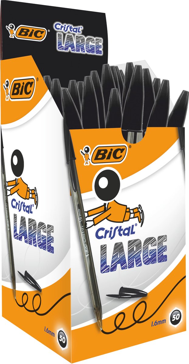 Bic cristal grand - 0,42 mm noir - 50 pièces