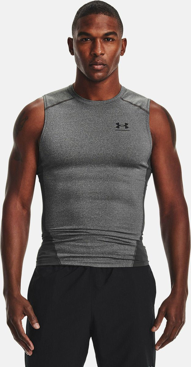 Under Armour UA HG Armour Comp SL-Gry Chemise de sport pour hommes - Carbon Heather - Noir