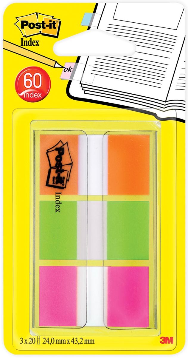 Support d'index Post-it ®, ensemble portable, orange, vert, violet, 24 mm x 43,2 mm