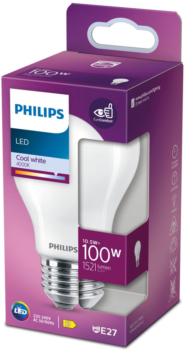 Lampe LED Philips mate - 100 W - E27 - lumière blanc froid
