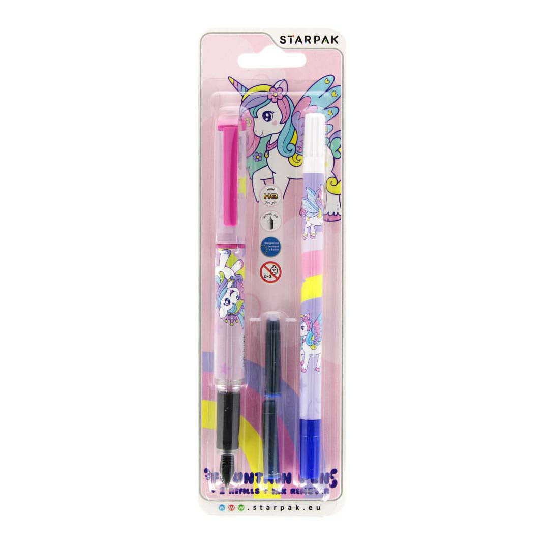 Stylo plume avec 2 recharges et dissolvant d'encre licorne