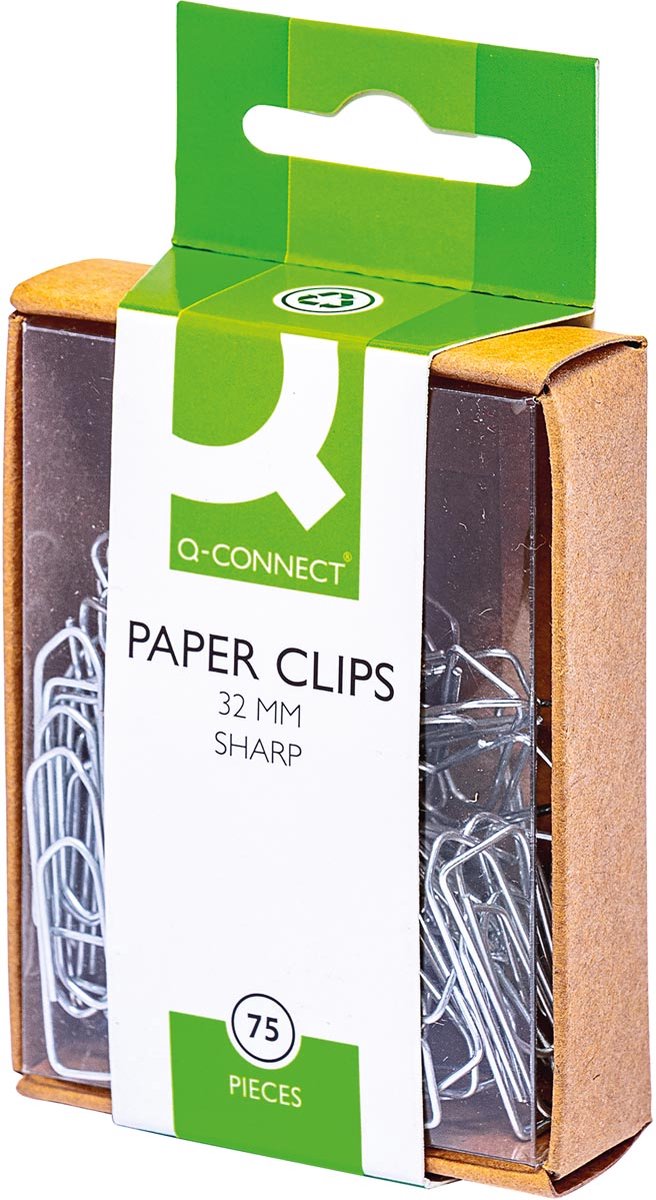 Pinces à papier Q-connect, 32 mm, boîte de 75 pièces, 10 pièces peuvent être suspendues