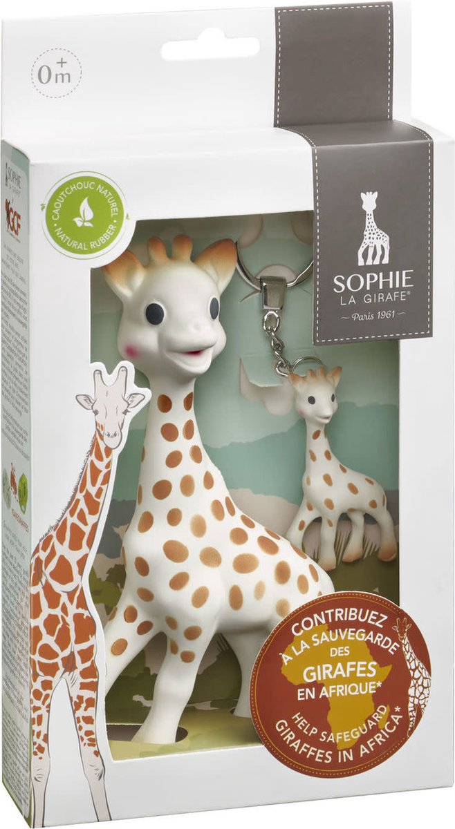 Coffret cadeau Sophie la girafe sauve les girafes - porte-clés - 100% caoutchouc naturel - 2 pièces